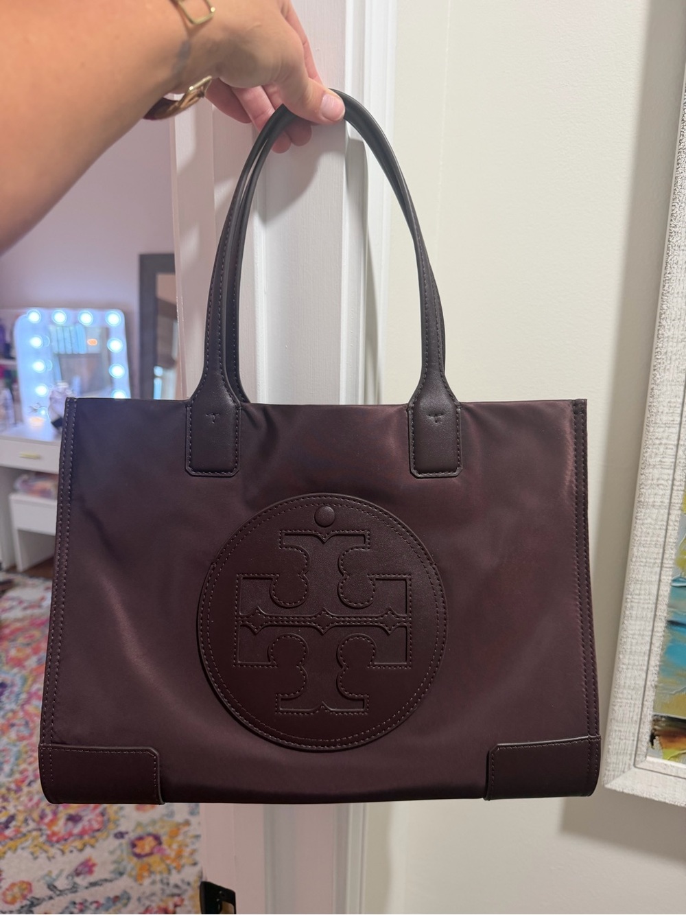 Tory Burch Deep Burgundy Leather Logo Tote
